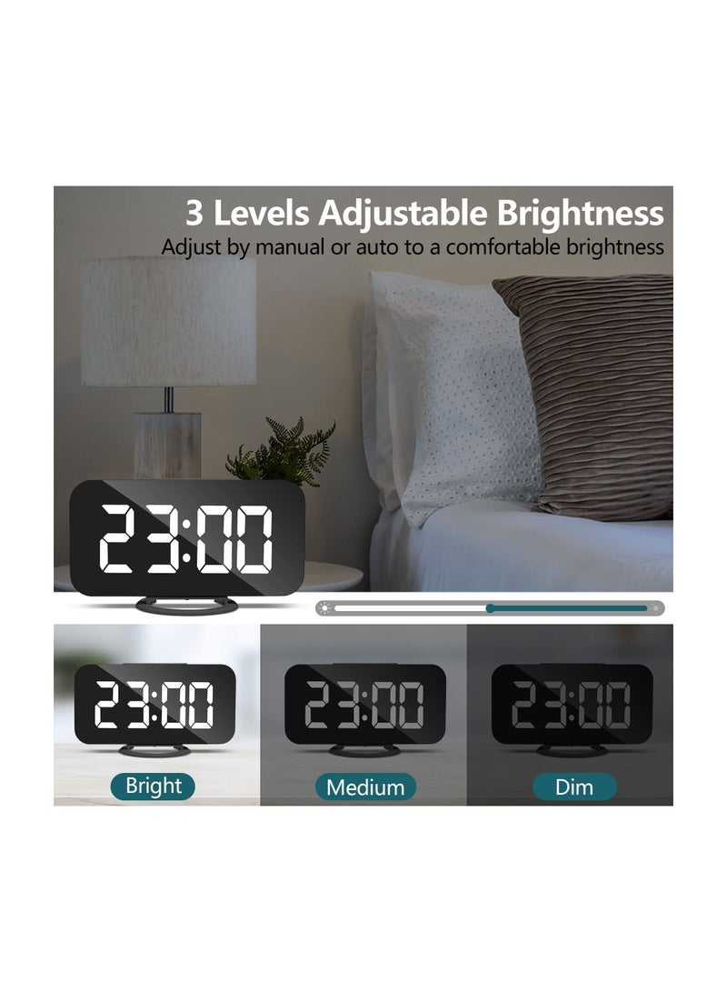 كابتن تيك Digital USB rechargeable Alarm Clock, Black Alarm Clock Bedside Non Ticking with Dimmable LED Display, Screen as Mirror - Image 4