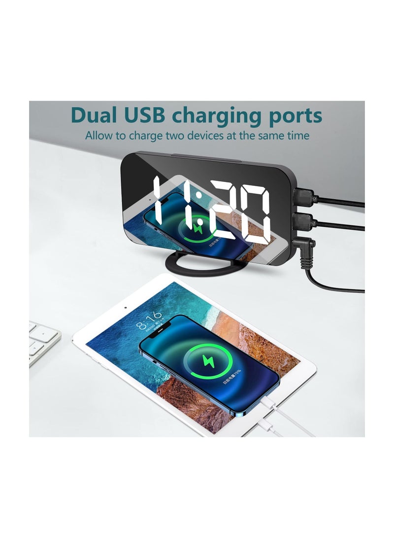 كابتن تيك Digital USB rechargeable Alarm Clock, Black Alarm Clock Bedside Non Ticking with Dimmable LED Display, Screen as Mirror - Image 5