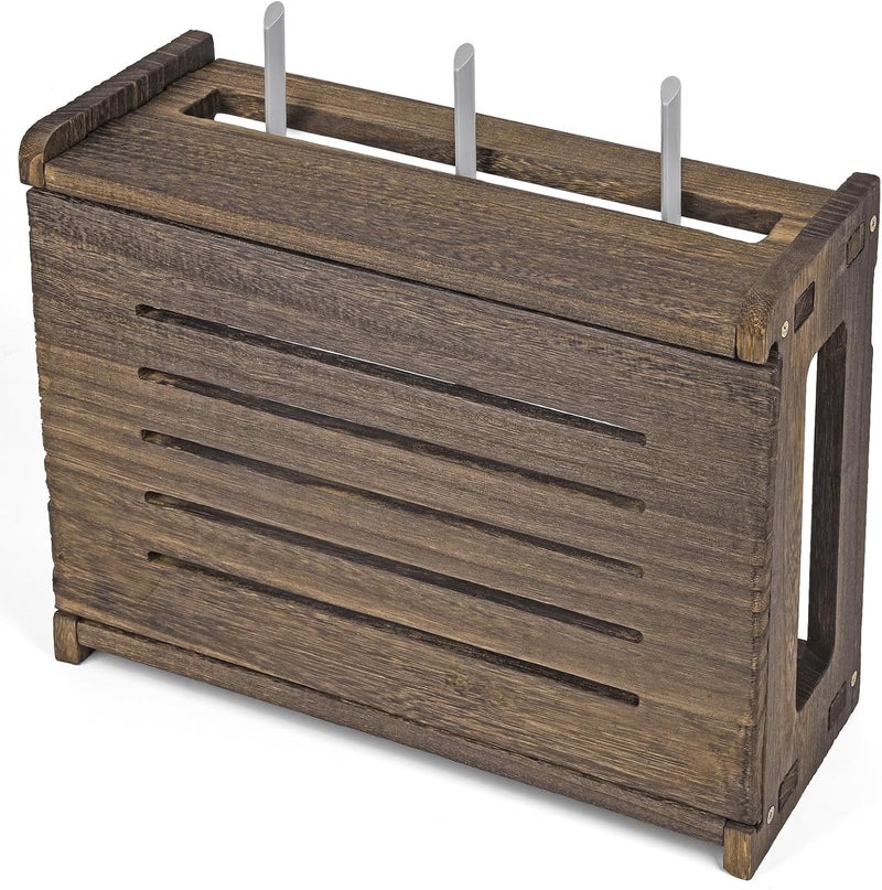 BEARUT Wooden Router Shelf Wall Mount WiFi Router Storage Box Modem Cable Router Cover Organized Power Strip Cable Management Hider Rack Need Assembly 149  98  54 in L H  W - Image 1