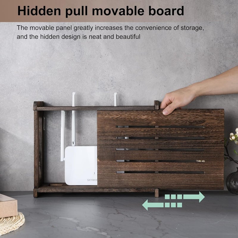 BEARUT Wooden Router Shelf Wall Mount WiFi Router Storage Box Modem Cable Router Cover Organized Power Strip Cable Management Hider Rack Need Assembly 149  98  54 in L H  W - Image 3