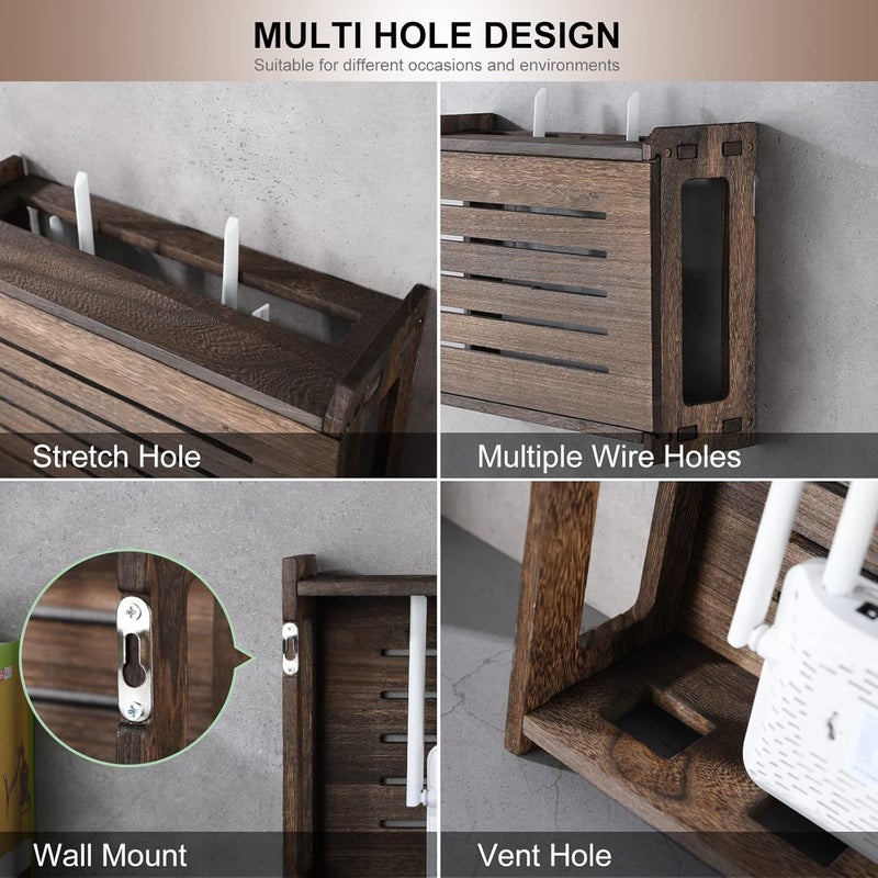 BEARUT Wooden Router Shelf Wall Mount WiFi Router Storage Box Modem Cable Router Cover Organized Power Strip Cable Management Hider Rack Need Assembly 149  98  54 in L H  W - Image 5