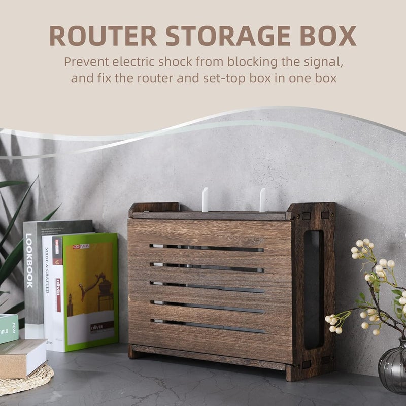 BEARUT Wooden Router Shelf Wall Mount WiFi Router Storage Box Modem Cable Router Cover Organized Power Strip Cable Management Hider Rack Need Assembly 149  98  54 in L H  W - Image 4