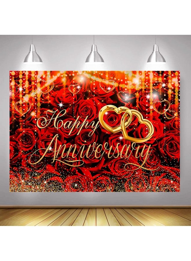 Mocsicka ديكور خلفية ذكرى زواج سعيدة مع ورود حمراء وقلوب ذهبية لحفلة ذكرى الزواج للزوجين - Image 4