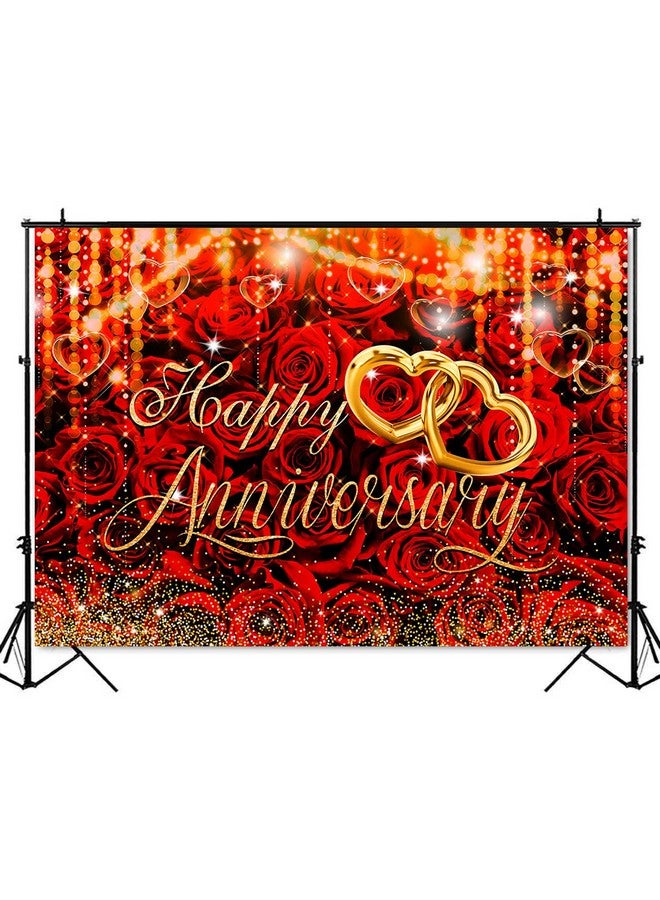 Mocsicka ديكور خلفية ذكرى زواج سعيدة مع ورود حمراء وقلوب ذهبية لحفلة ذكرى الزواج للزوجين - Image 2