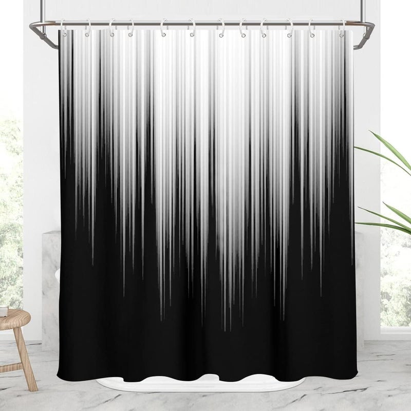 AAtter Black and Grey Shower Curtain White Gray Ombre Mens Decorative Trendy Simple Silver Abstract Aesthetic Artistic Fabric Home Bathroom Decor Bathtub Set with 12 Hooks 60x72 Modern