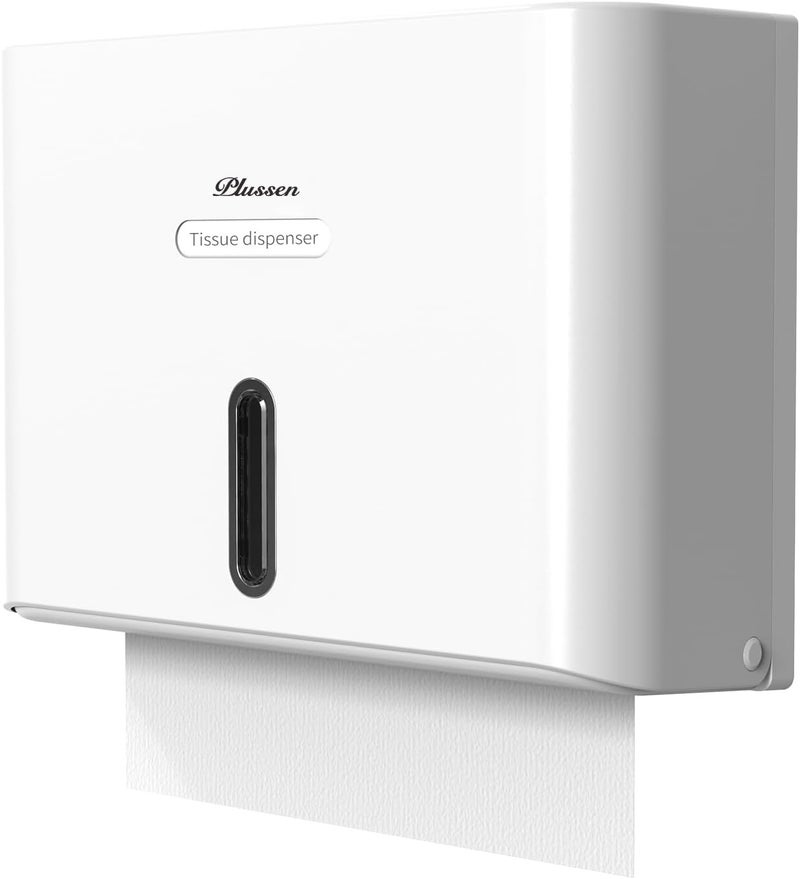 PLUSSEN Paper Towel Dispenser Wall Mount, Adhesive No Drilling Multifold Trifold C Fold Commercial Hand Towel Dispenser,White - Image 1