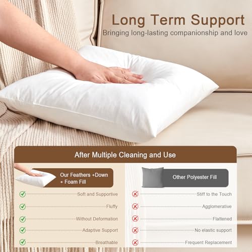 KUSNUG Organic Feather Down Lumbar Pillow Inserts (12x20 Inch, Set of 2) - 100% Cotton Shell, Filling of Feathers & Memory Foam, Rectangular Decorative Pillow Form Core for Couch, Sofa, and Bed - Image 5