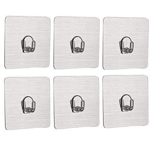RIANZ Self Adhesive Wall Hooks Heavy Duty 3 Kg Max Each Hook Nail Free Sticky Hangers with Reusable Utility Towel Bath Ceiling and Kitchen Pack of 6 - Image 1