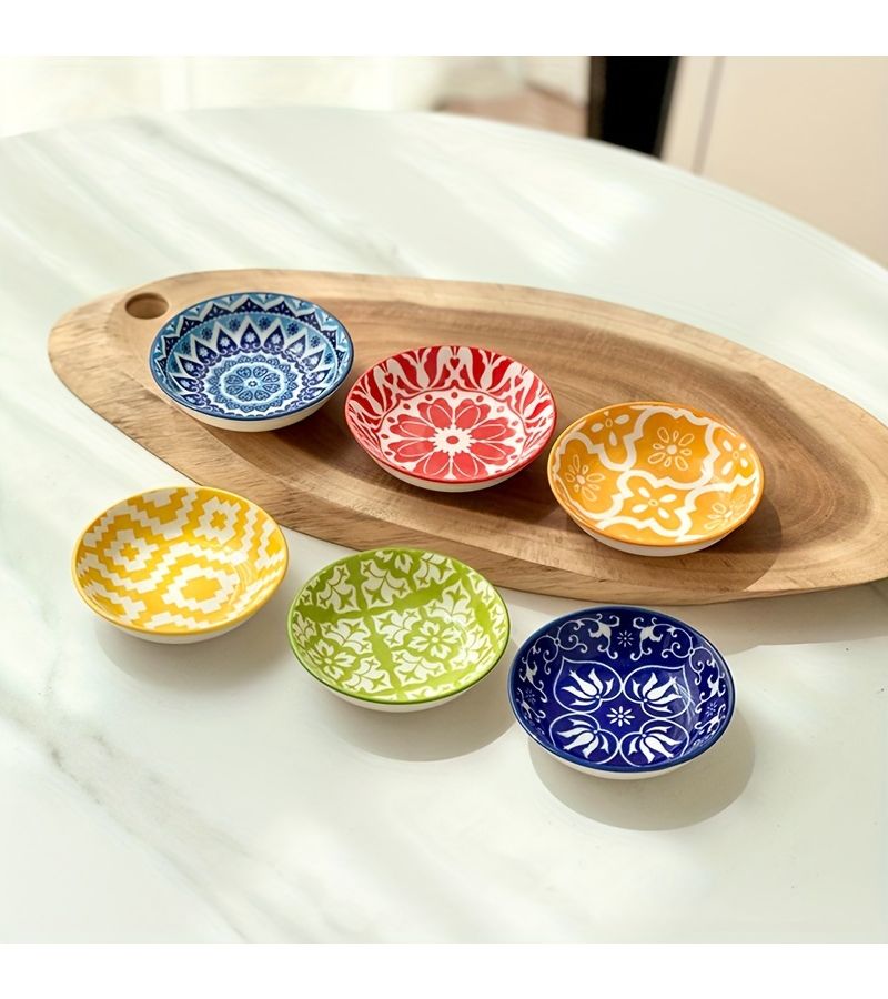 10pcs Bohemian Ceramic Seasoning Plates Sauce Dishes Soy Sauce Vinegar Spices Holder Multipurpose for Home Kitchen Restaurant Sushi Bar Hot Pot Picnic Camping Barbecue Cold Dish Dinnerware Accessories - Image 4