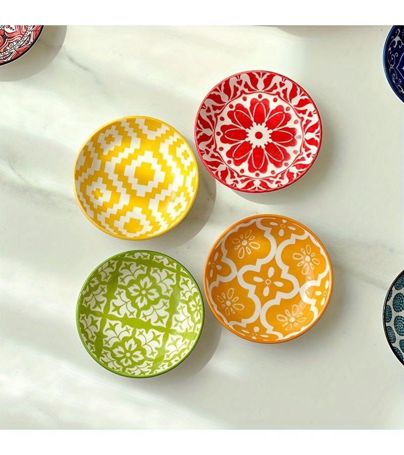 10pcs Bohemian Ceramic Seasoning Plates Sauce Dishes Soy Sauce Vinegar Spices Holder Multipurpose for Home Kitchen Restaurant Sushi Bar Hot Pot Picnic Camping Barbecue Cold Dish Dinnerware Accessories - Image 5