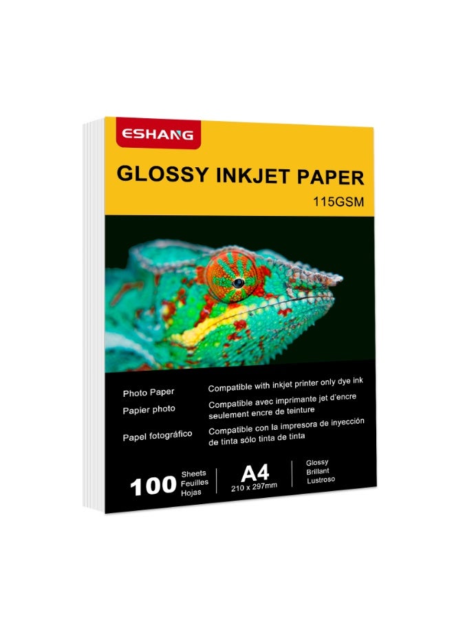 ESHANG A4 High Glossy Thin Inkjet Paper 100 Sheets Compatible with Inkjet Printer Use DYE INK 115gsm - Image 1