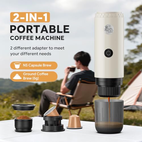 RECAFIMIL Portable Espresso Machine, Travel Coffee Maker for Camping, Car Coffee Maker Self-Heating with USB-C, 2 in 1 With Ground Coffee & NS Capsule for RV, Hiking, Office,Christmas Gifts for Men(White) - Image 2