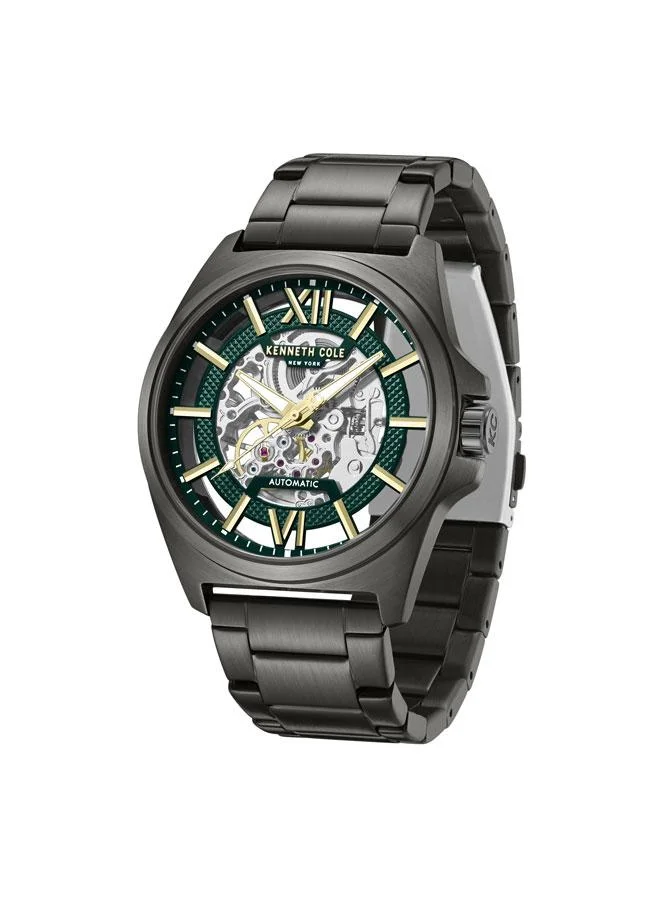 Kenneth Cole New York Pelham BayMen's 44mm Automatic Watch with Green Dial & Gunmetal Stainless Steel Bracelet