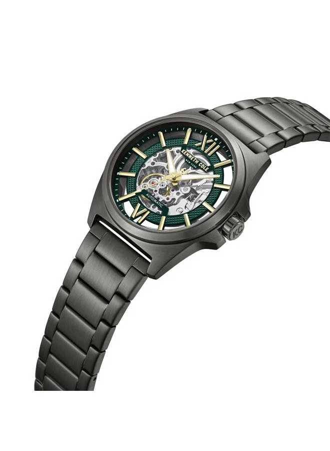 Kenneth Cole New York Pelham BayMen's 44mm Automatic Watch with Green Dial & Gunmetal Stainless Steel Bracelet