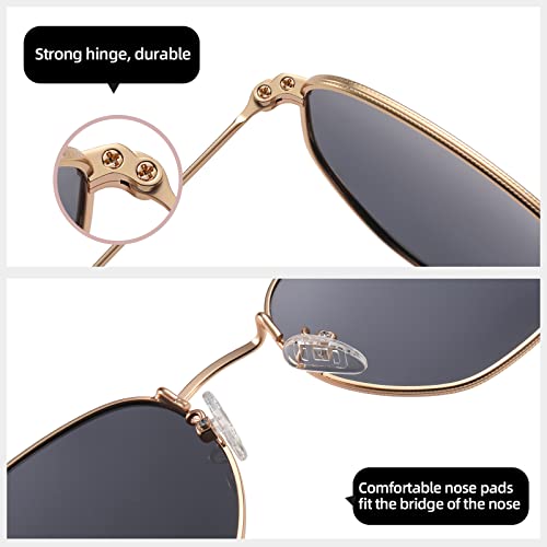 MEETSUN Polarized Hexagon Sunglasses for Women Men Polygon Square Sun Glasses UV400 Protection Metal Frame 3Pack Gold Gray+Black Gray+Gold Brown - Image 5