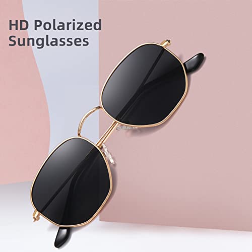 MEETSUN Polarized Hexagon Sunglasses for Women Men Polygon Square Sun Glasses UV400 Protection Metal Frame 3Pack Gold Gray+Black Gray+Gold Brown - Image 3