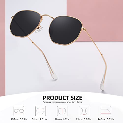 MEETSUN Polarized Hexagon Sunglasses for Women Men Polygon Square Sun Glasses UV400 Protection Metal Frame 3Pack Gold Gray+Black Gray+Gold Brown - Image 4