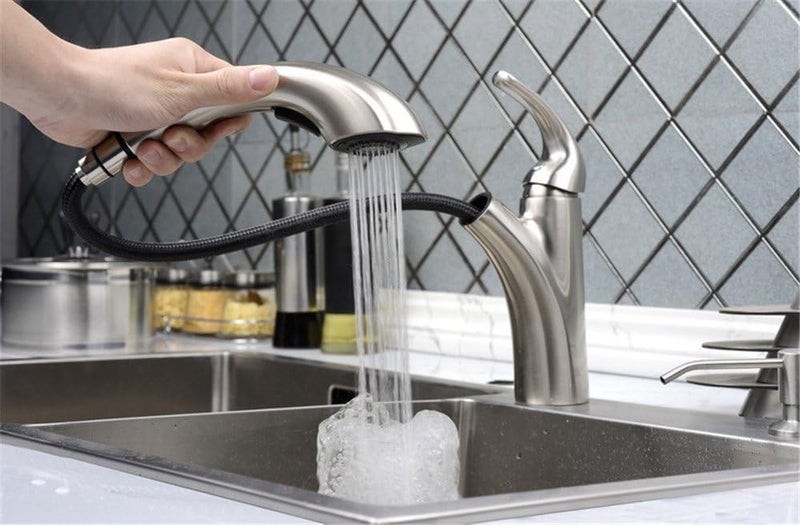 Weirun Bathroom Kitchen Sink Pull Down Faucet Pull-Out Spray Head Tap Sprayer Nozzle Replacement Part, G1/2 Thread Brushed Nickel - Image 5
