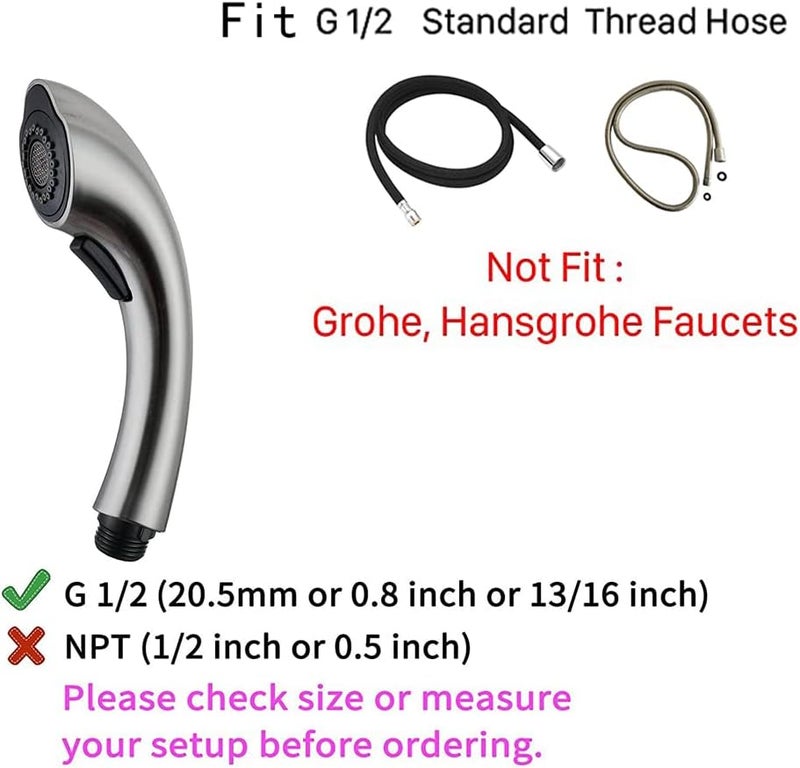 Weirun Bathroom Kitchen Sink Pull Down Faucet Pull-Out Spray Head Tap Sprayer Nozzle Replacement Part, G1/2 Thread Brushed Nickel - Image 1