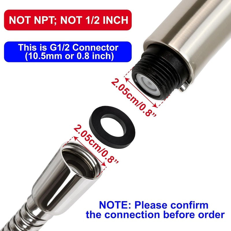 Weirun Bathroom Kitchen Sink Pull Down Faucet Pull-Out Spray Head Tap Sprayer Nozzle Replacement Part, G1/2 Thread Brushed Nickel - Image 2