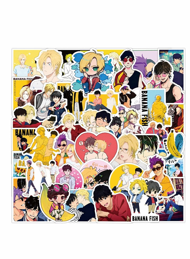 Banana Fish Stickers, 50PCS Cartoon Anime Waterproof Vinyl Stickers, for Laptop Luggage Skateboard Water Bottle Guitar Phone Case, Kids Teens Adults, Party Supplies Decoration
