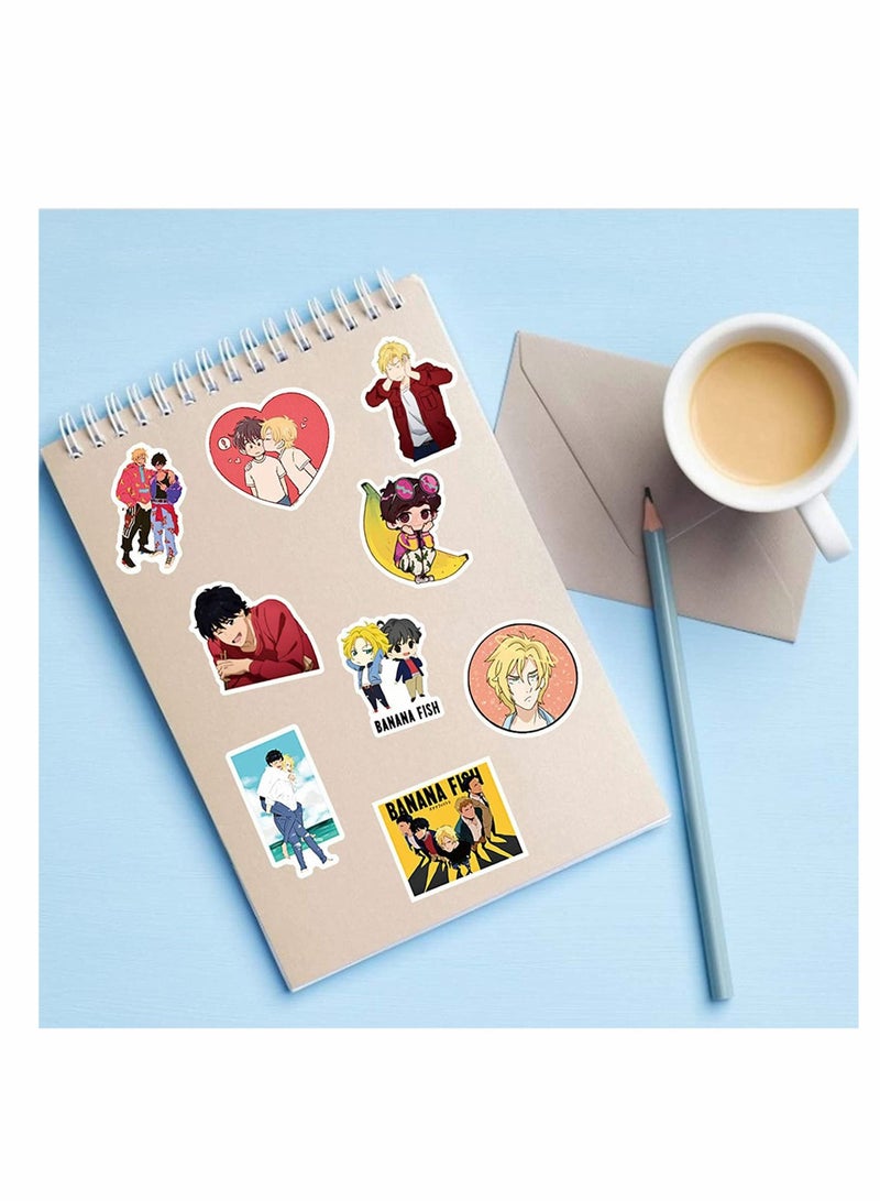 Banana Fish Stickers, 50PCS Cartoon Anime Waterproof Vinyl Stickers, for Laptop Luggage Skateboard Water Bottle Guitar Phone Case, Kids Teens Adults, Party Supplies Decoration