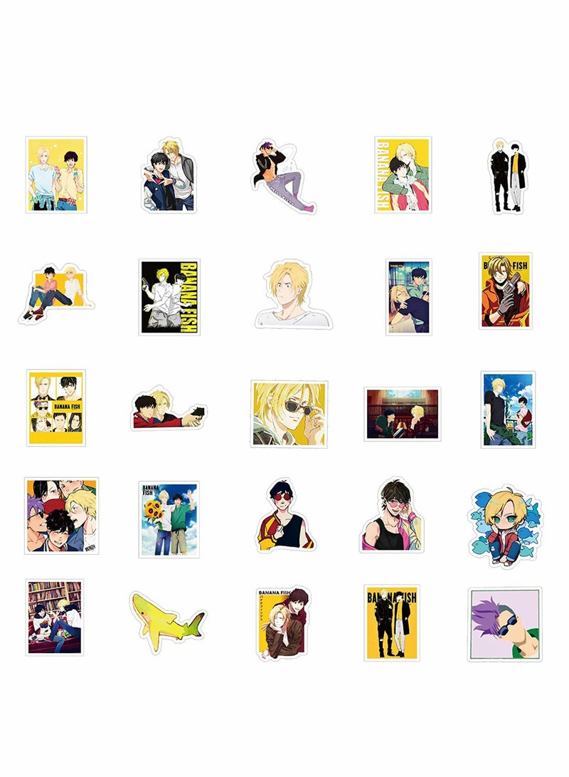 Banana Fish Stickers, 50PCS Cartoon Anime Waterproof Vinyl Stickers, for Laptop Luggage Skateboard Water Bottle Guitar Phone Case, Kids Teens Adults, Party Supplies Decoration