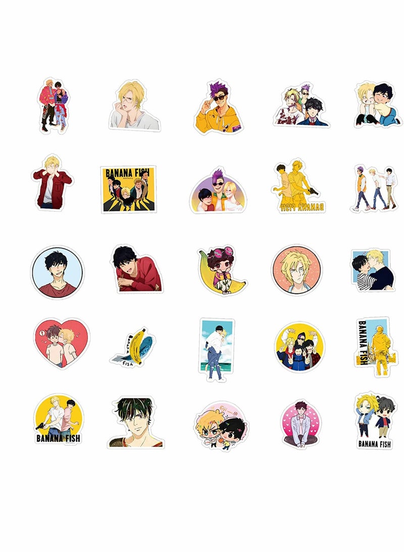 Banana Fish Stickers, 50PCS Cartoon Anime Waterproof Vinyl Stickers, for Laptop Luggage Skateboard Water Bottle Guitar Phone Case, Kids Teens Adults, Party Supplies Decoration