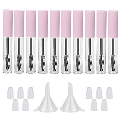 GTHER 10PCS 10ML Empty Mascara Tube Bottle With Eyelash Wand, Rubber Inserts & Funnels Set for Castor Oil/Growth Oil, DIY Cream Container With Cap, Matte Pink - Image 1