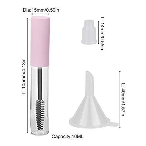 GTHER 10PCS 10ML Empty Mascara Tube Bottle With Eyelash Wand, Rubber Inserts & Funnels Set for Castor Oil/Growth Oil, DIY Cream Container With Cap, Matte Pink - Image 3