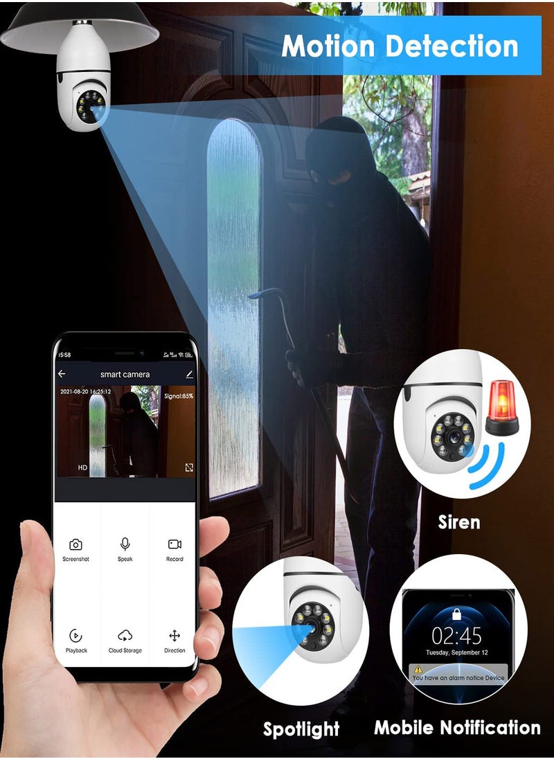 Excefore - Light Bulb Camera 360° Light Bulb Security Camera 2.4GHz Smart Wireless WiFi 1080P HD Security Camera for Indoor Outdoor with Motion Detection Alarm Night Vision Two-Way Talk Motion Alarm - Image 1