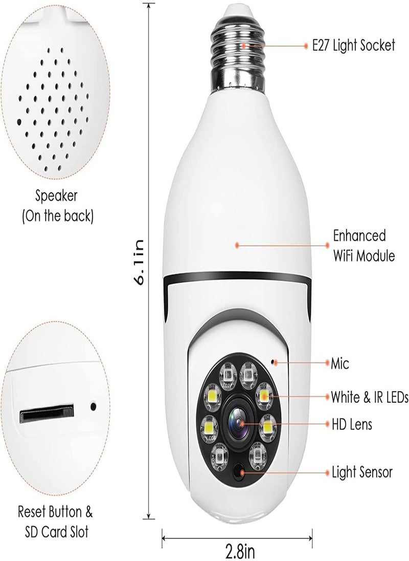 Excefore - Light Bulb Camera 360° Light Bulb Security Camera 2.4GHz Smart Wireless WiFi 1080P HD Security Camera for Indoor Outdoor with Motion Detection Alarm Night Vision Two-Way Talk Motion Alarm - Image 1