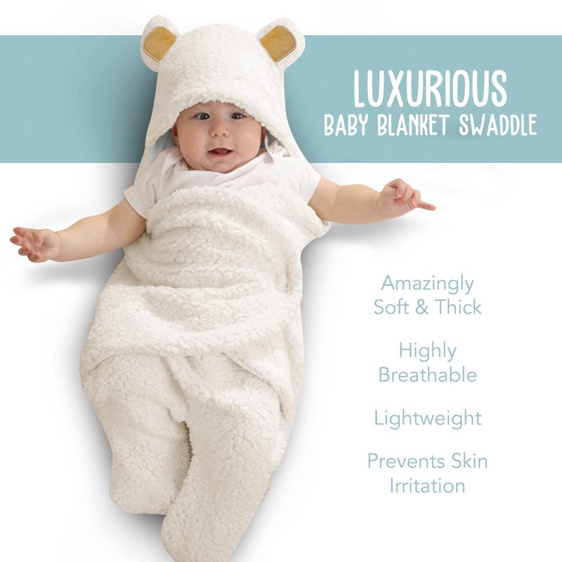 BlueMello Baby Bear Swaddle Blanket  UltraSoft Plush Essential for Infant 06 Months  Receiving Swaddling Wrap White  Ideal Newborn Registry and Toddler Boy Accessories  Perfect - Image 3