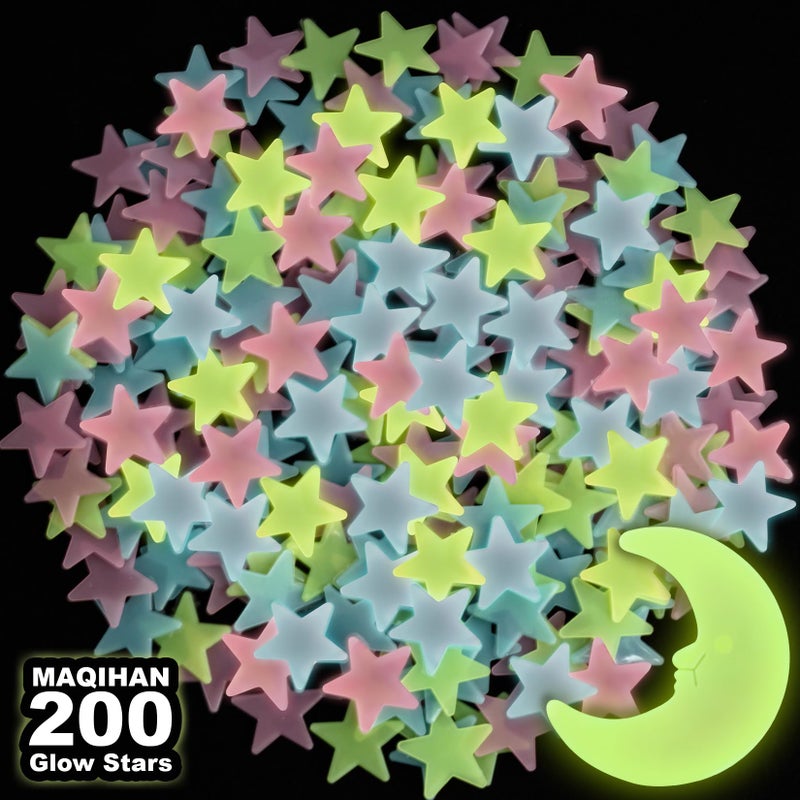 MAQIHAN 200 Glow in The Dark Stars for Ceiling Glowing Stars and Moon Stickers Estrellas que brillan en la oscuridad para el techo de cuarto Plastic Space Galaxy Decals Bedroom Wall Decorations - Image 2