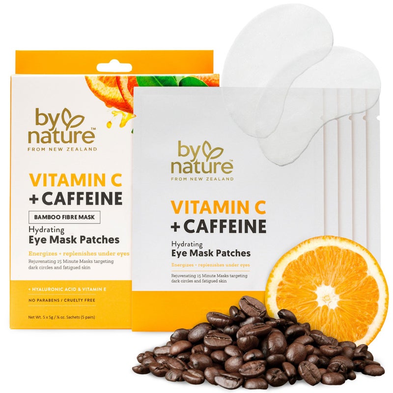 By Nature Vitamin C + Caffeine Brightening + Hydrating Under Eye Mask Patches - Energizing + Replenishing Eye Patches for Dark Circles - Skincare from New Zealand - Under Eye Patches - 5 Pairs - Image 1