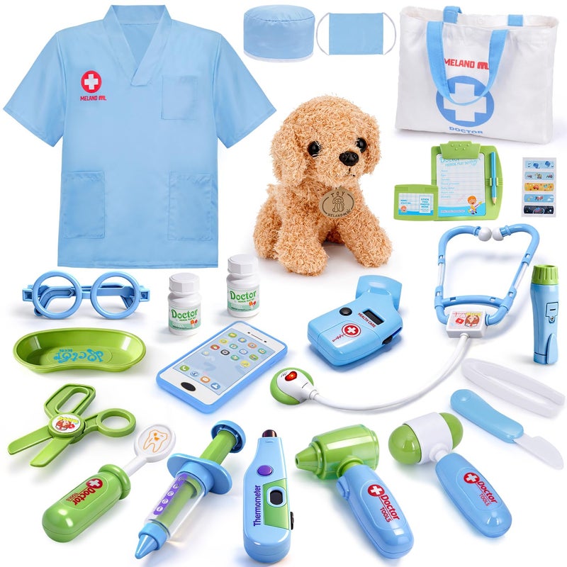 Meland Toy Doctor Kit for Kids  Pretend Play Doctor Set with Dog Toy Carrying Bag Stethoscope Toy  Dress Up Costume  Doctor Play Gift for Kids Toddlers Ages 3 4 5 6 Year Old for Role Play - Image 2