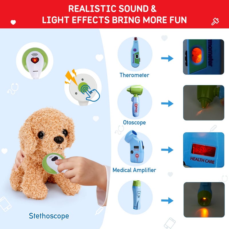 Meland Toy Doctor Kit for Kids  Pretend Play Doctor Set with Dog Toy Carrying Bag Stethoscope Toy  Dress Up Costume  Doctor Play Gift for Kids Toddlers Ages 3 4 5 6 Year Old for Role Play - Image 3