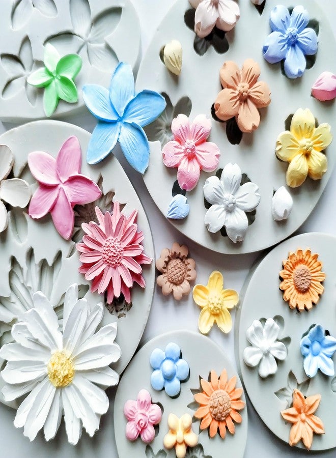 Japleed 5PCS Flower Silicone Molds, Daisy Flower Fondant Chocolate Jelly Cake Decoration Molds, 3D Floral Resin Candle Soap Wax Polymer Clay Mold, Cute Epoxy Mold for DIY Art Craft Baking Supplies - Image 2
