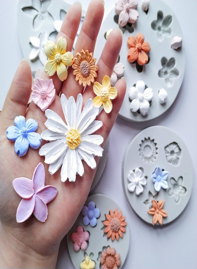 Japleed 5PCS Flower Silicone Molds, Daisy Flower Fondant Chocolate Jelly Cake Decoration Molds, 3D Floral Resin Candle Soap Wax Polymer Clay Mold, Cute Epoxy Mold for DIY Art Craft Baking Supplies - Image 4