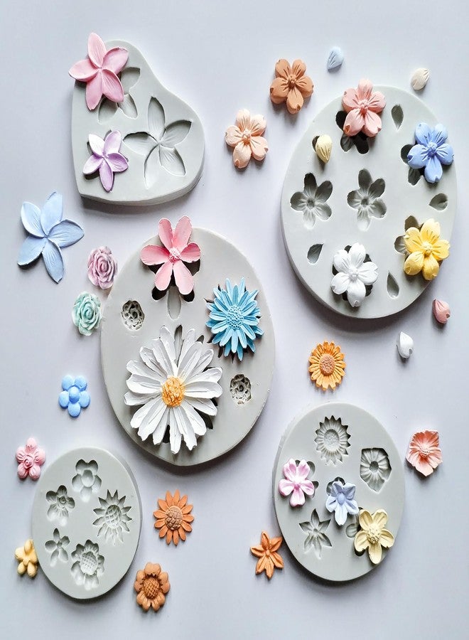 Japleed 5PCS Flower Silicone Molds, Daisy Flower Fondant Chocolate Jelly Cake Decoration Molds, 3D Floral Resin Candle Soap Wax Polymer Clay Mold, Cute Epoxy Mold for DIY Art Craft Baking Supplies - Image 1