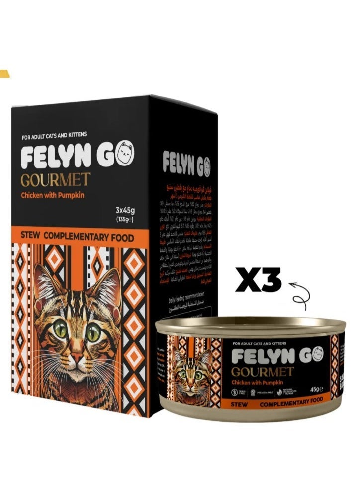 Felyn GO Chicken with Pumpkin Stew for Adult Cats & Kittens – Premium Wet Complementary Cat Food – 3 Pack (45g × 3) - Image 2