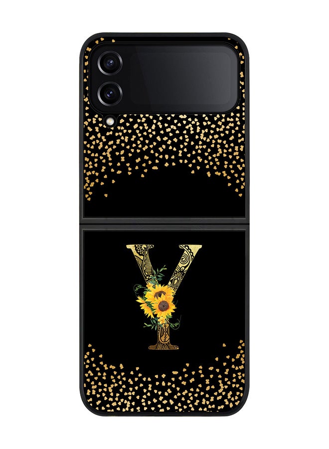 Stylizedd Rugged Black edge case for Samsung Galaxy Z Flip4, Soft Flexible Phone case Custom Monogram Initial Letter Mandala Floral Pattern Alphabet- Y (Black) - Image 1