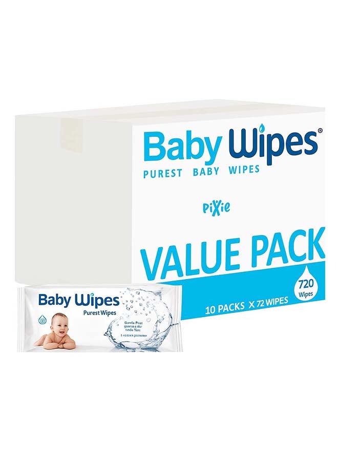 Pixie مناديل مبللة للأطفال أنقى مناديل مبللة للأطفال، 72 قطعة، عبوة من 10 قطع - Image 1