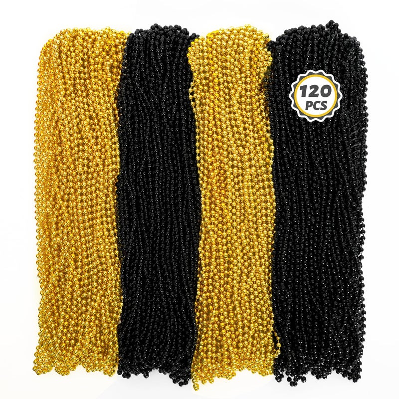 Huskein 120 PCS New Years Beaded Necklace 33 IN Mardi Gras Beads Blackgold Mardi Gras Accessories Bead Necklace Beads Bulk for Party Parade New Years Eve Party Supplies Favors Decor - Image 3