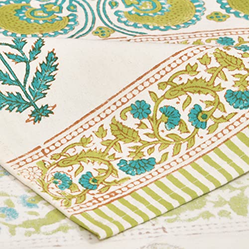 BLOCKS OF INDIA Cotton Hand Block Printed Table Runner for Center/Dining Table (13 x 72 Inches) (Green Motifs) - Image 2