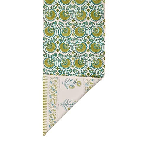 BLOCKS OF INDIA Cotton Hand Block Printed Table Runner for Center/Dining Table (13 x 72 Inches) (Green Motifs) - Image 5