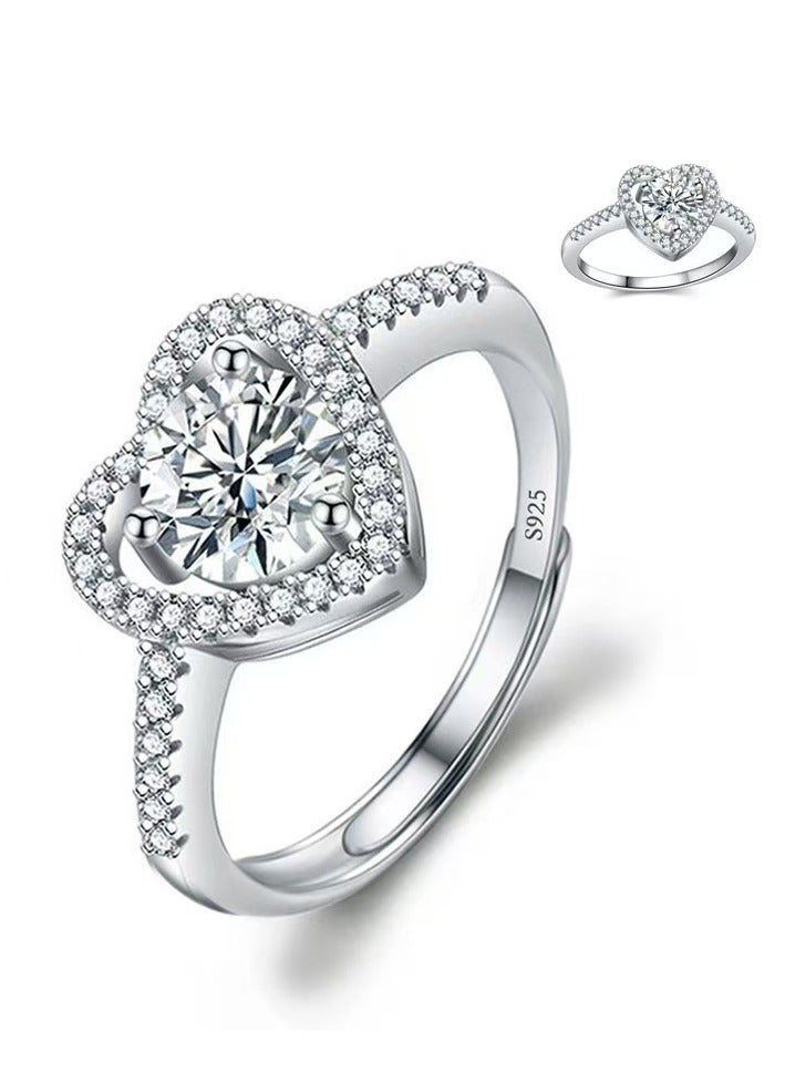 ممتاز خاتم خطوبة نسائي بحجر مويزانيت عيار 1 قيراط من فضة استرلينية S925 مطلي بالبلاتين – خاتم وعد فاخر مع علبة هدية، مثالي للمناسبات الخاصة - Image 1