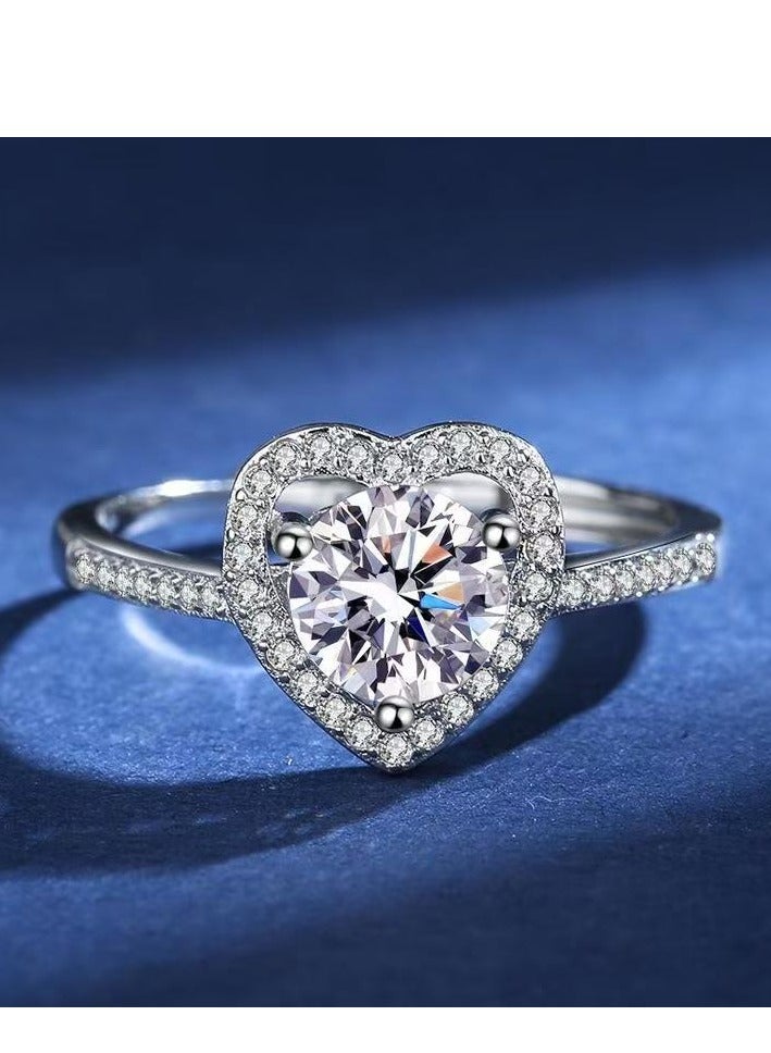 ممتاز خاتم خطوبة نسائي بحجر مويزانيت عيار 1 قيراط من فضة استرلينية S925 مطلي بالبلاتين – خاتم وعد فاخر مع علبة هدية، مثالي للمناسبات الخاصة - Image 2