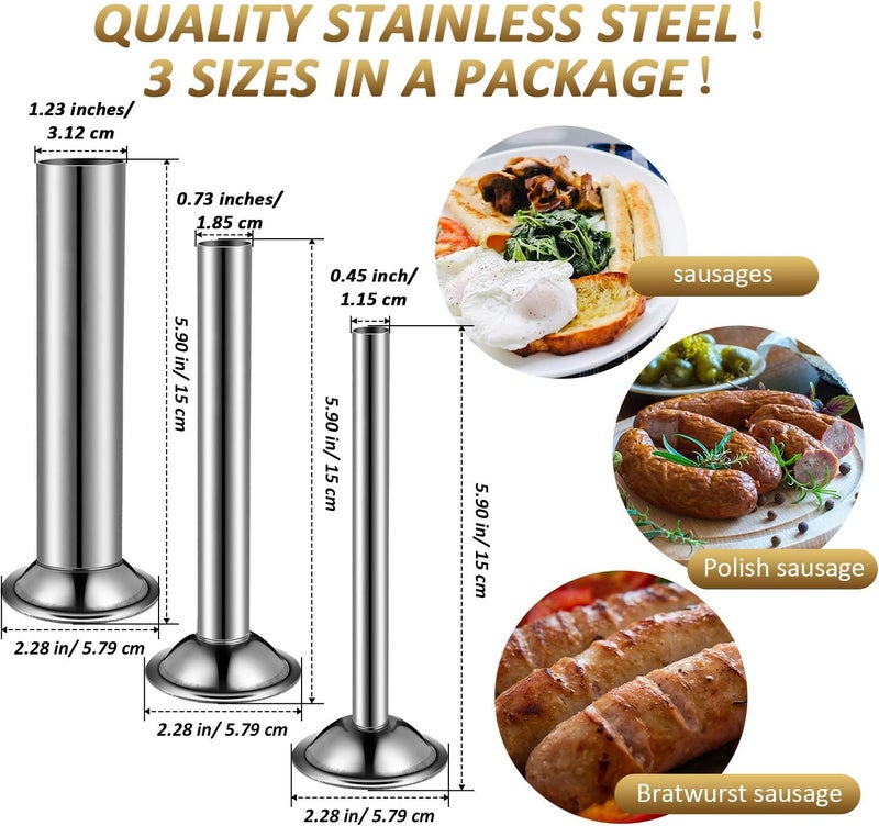 Mudder 3 Pieces Sausage Stuffer Tubes Stainless Steel Grinder Stuffer Tubes for Size 5 Meat Food Grinder, 3 Sizes - Image 2