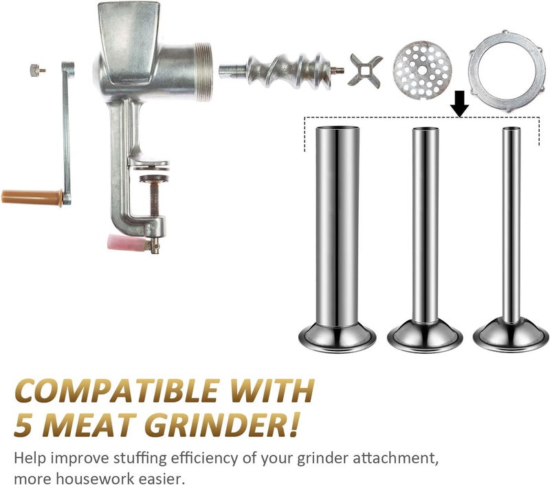 Mudder 3 Pieces Sausage Stuffer Tubes Stainless Steel Grinder Stuffer Tubes for Size 5 Meat Food Grinder, 3 Sizes - Image 3